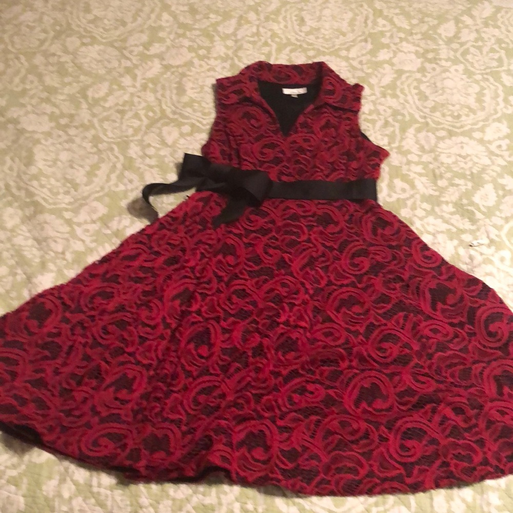 Red lace fit and flare dress size 14p